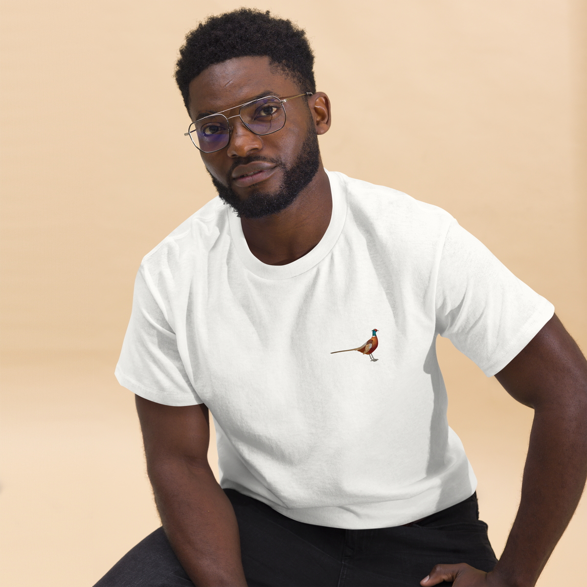 Birdex sat-down mockup - Pheasant Unisex T-shirt
