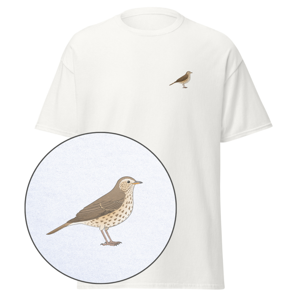 Birdex white default mockup - Song Thrush Unisex T-shirt