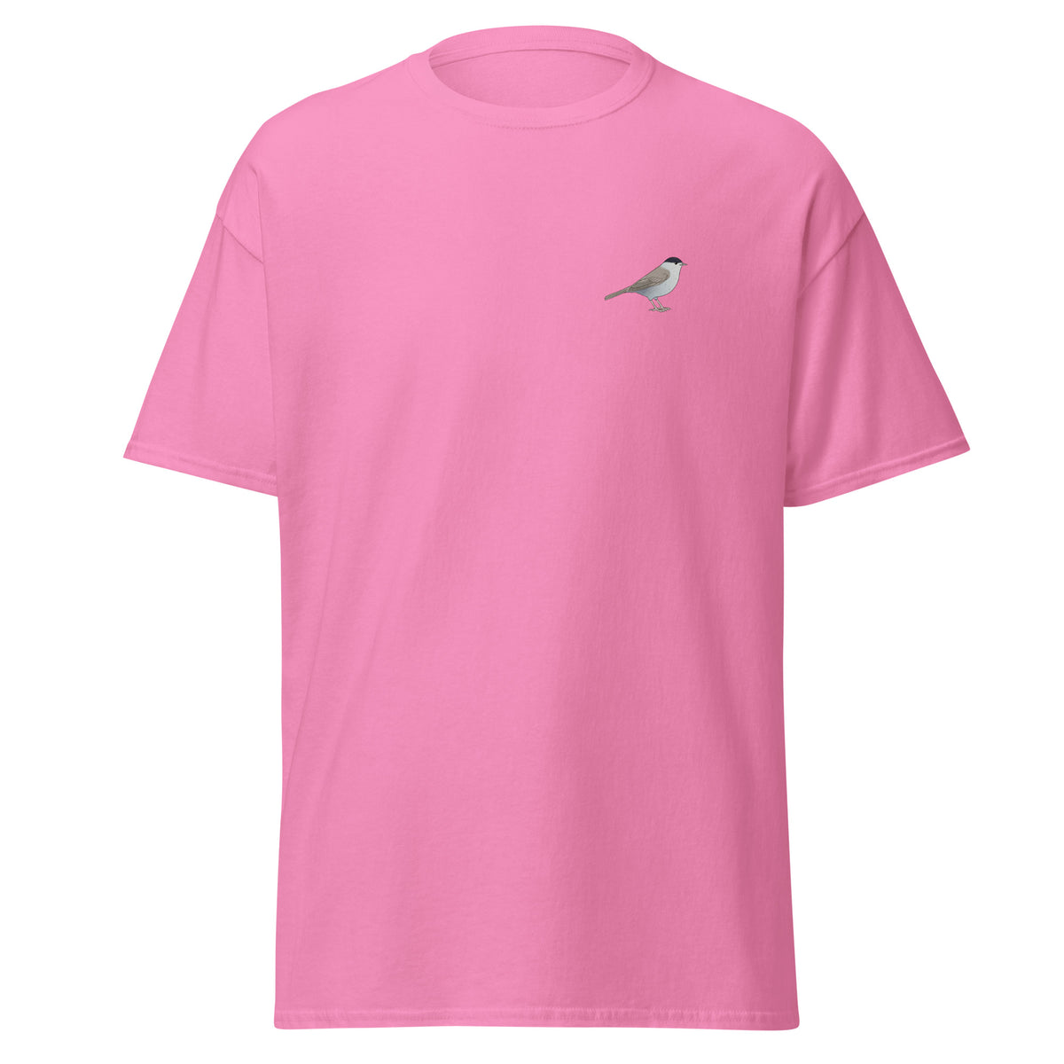 Blackcap unisex bird T-shirt in Azalea