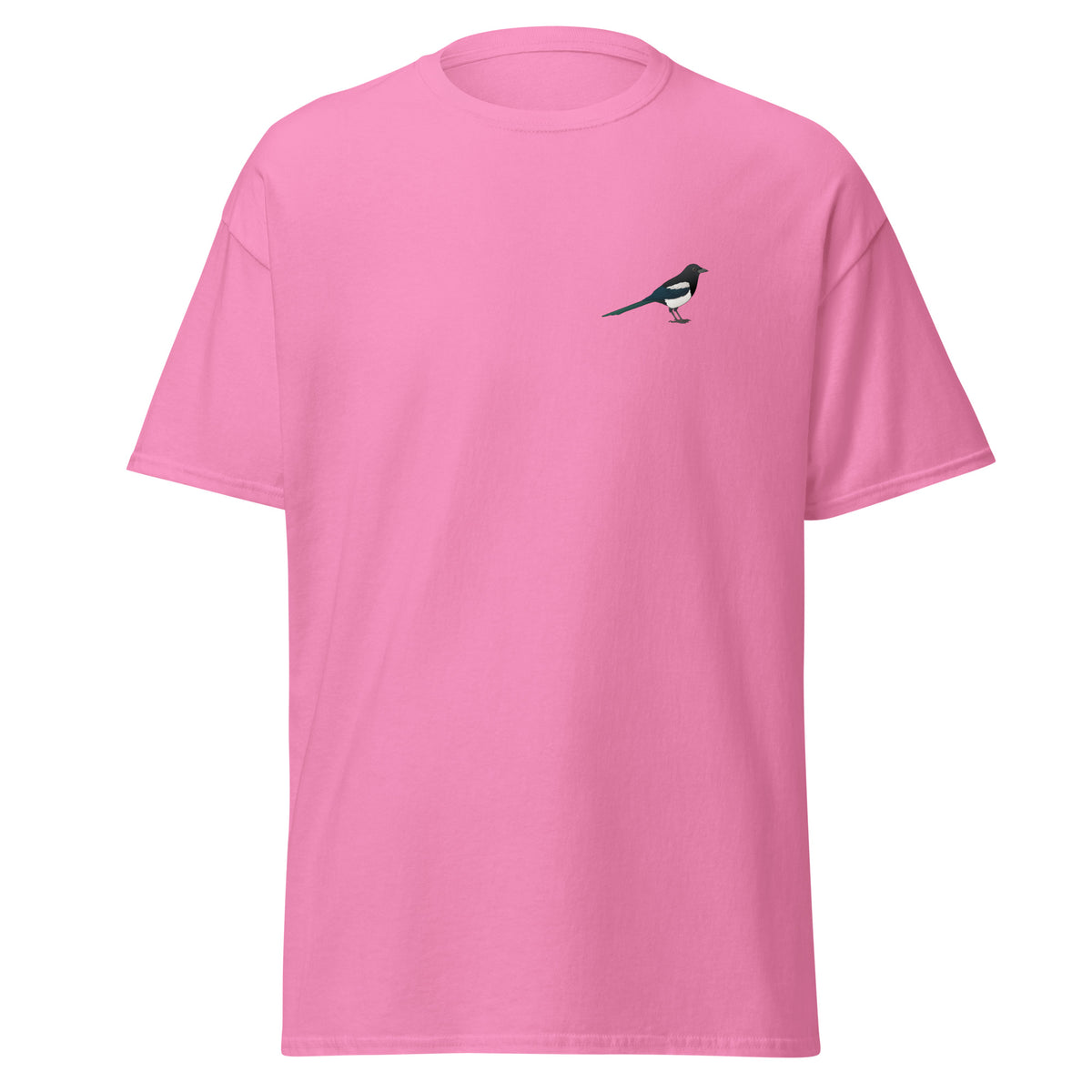 Magpie unisex bird T-shirt in Azalea