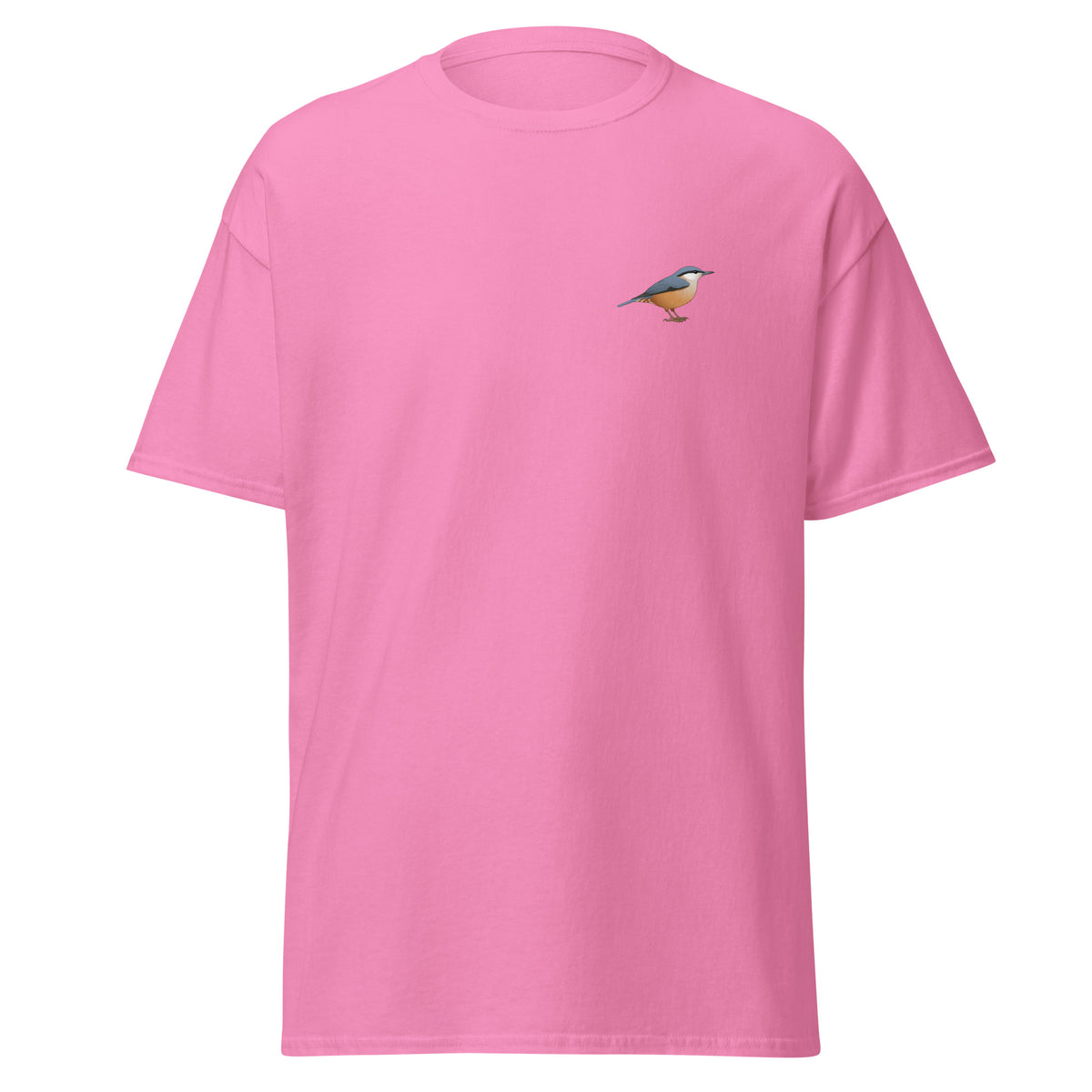 Nuthatch unisex bird T-shirt in Azalea