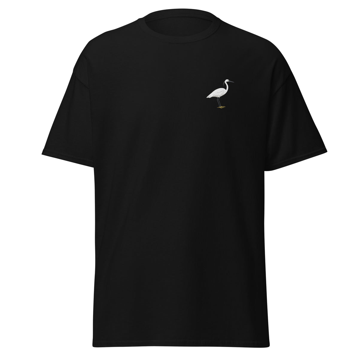 Little Egret unisex bird T-shirt in Black