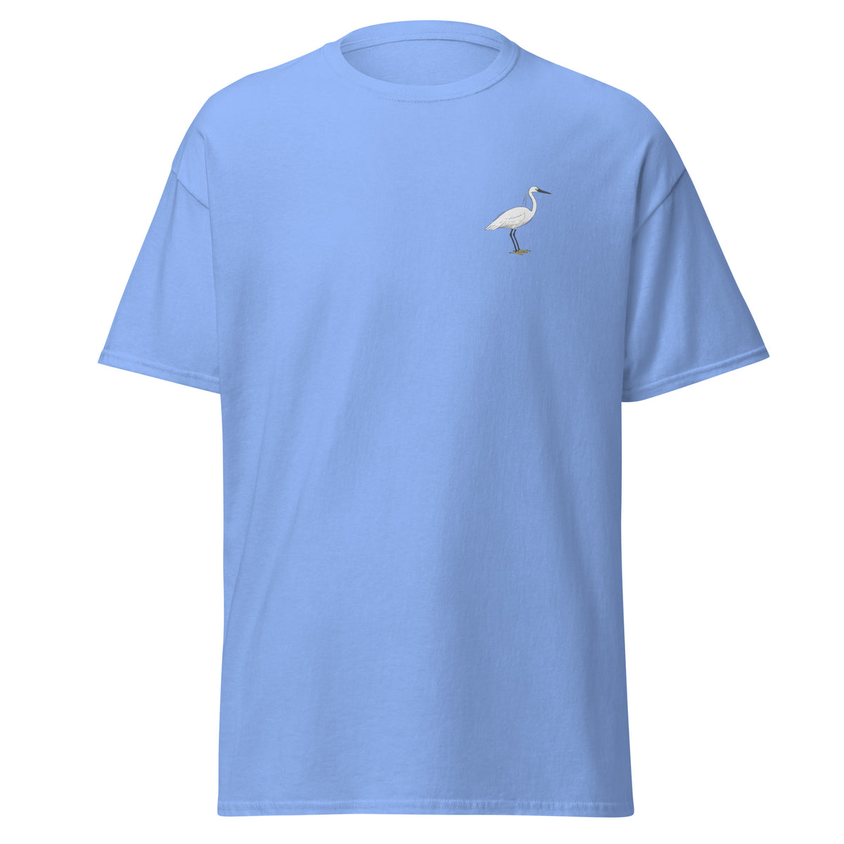 Little Egret unisex bird T-shirt in Carolina Blue