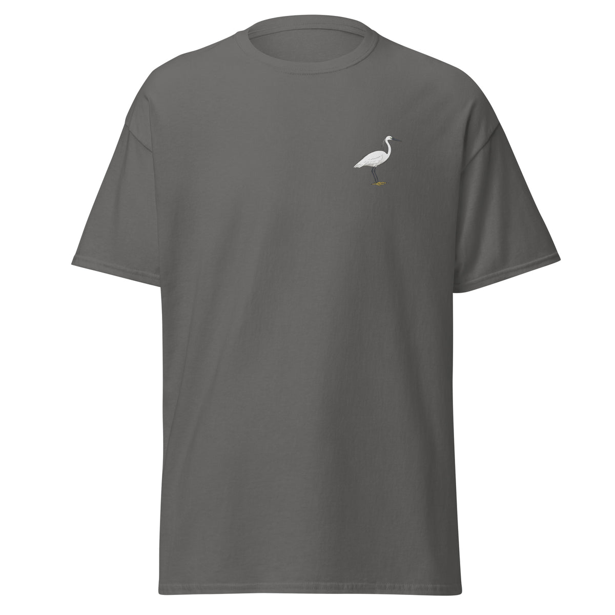 Little Egret unisex bird T-shirt in Charcoal