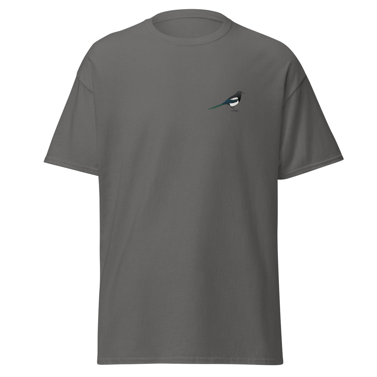 Magpie unisex bird T-shirt in Charcoal