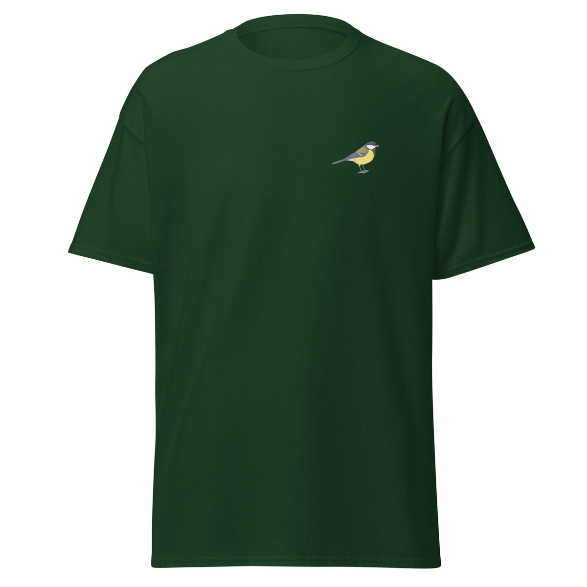 Great Tit unisex bird T-shirt in Forest Green