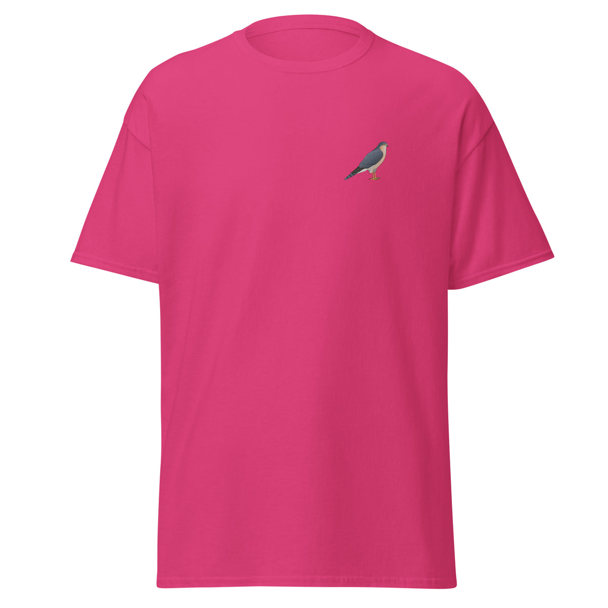 Sparrowhawk unisex bird T-shirt in Heliconia