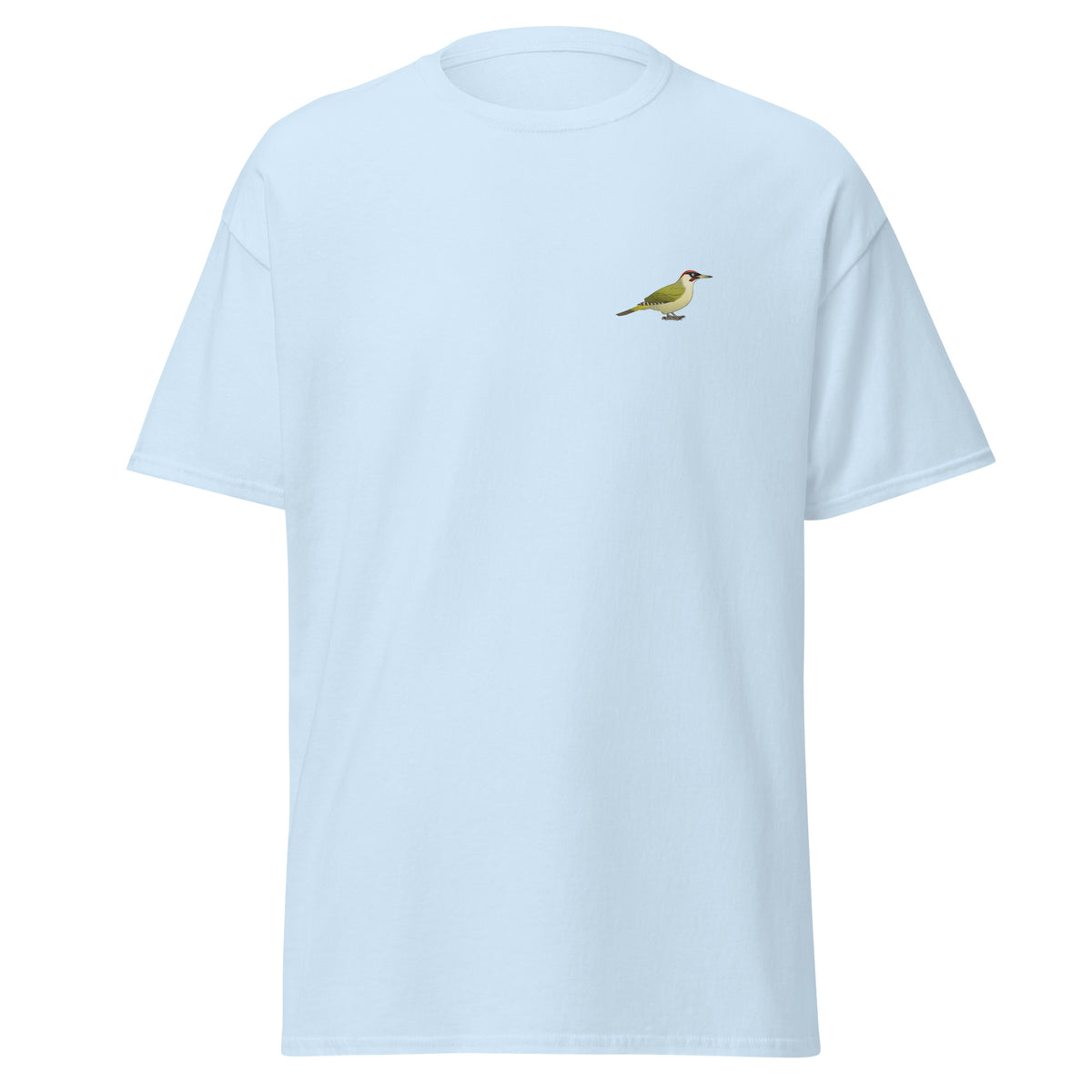 Green Woodpecker unisex bird T-shirt in Light Blue