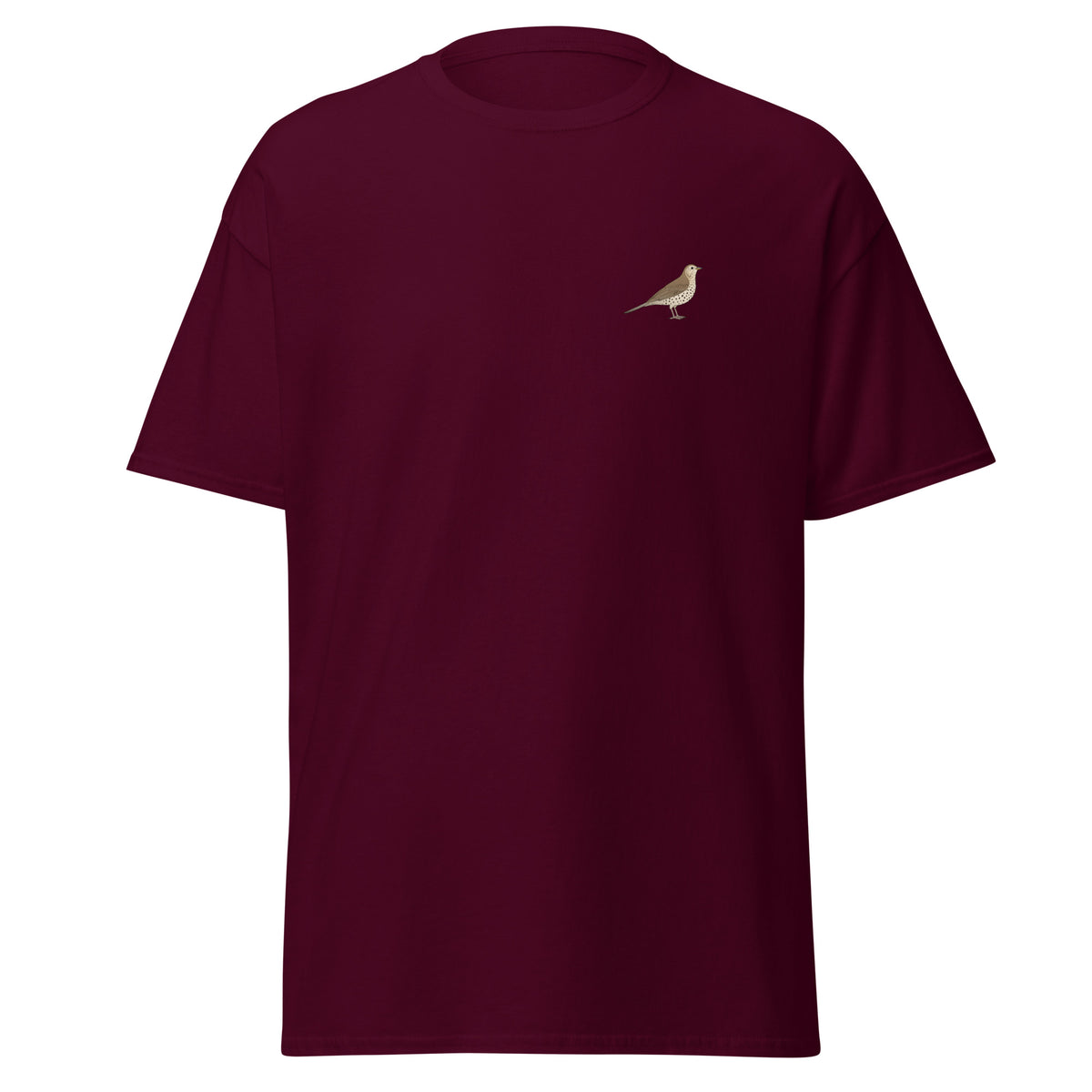 Mistle Thrush unisex bird T-shirt in Maroon