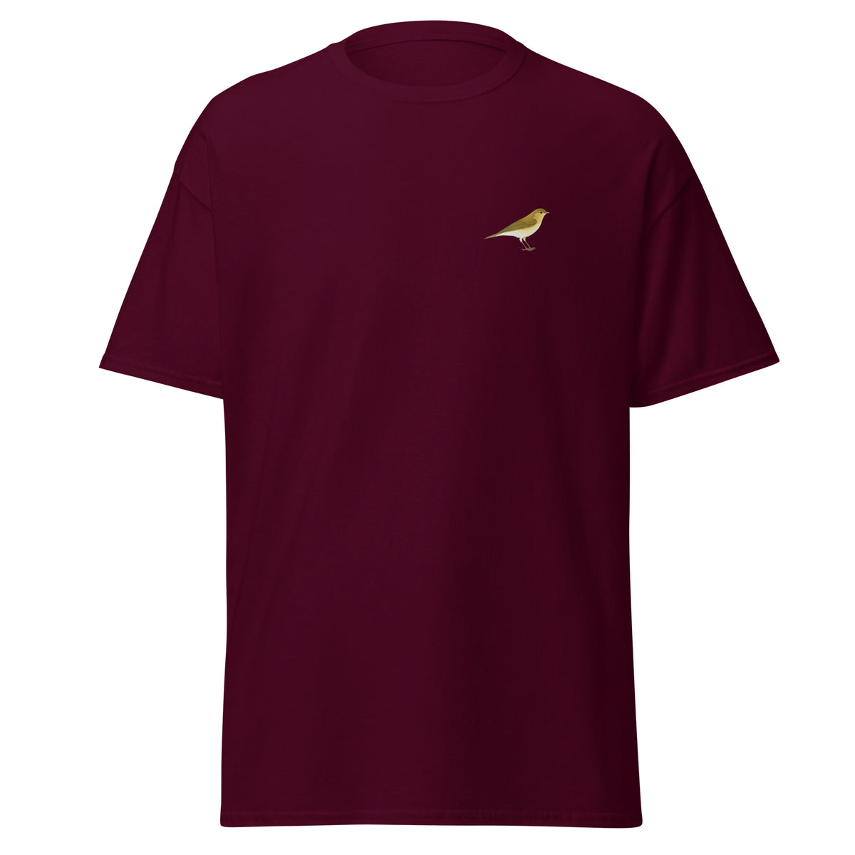 Willow Warbler unisex bird T-shirt in Maroon