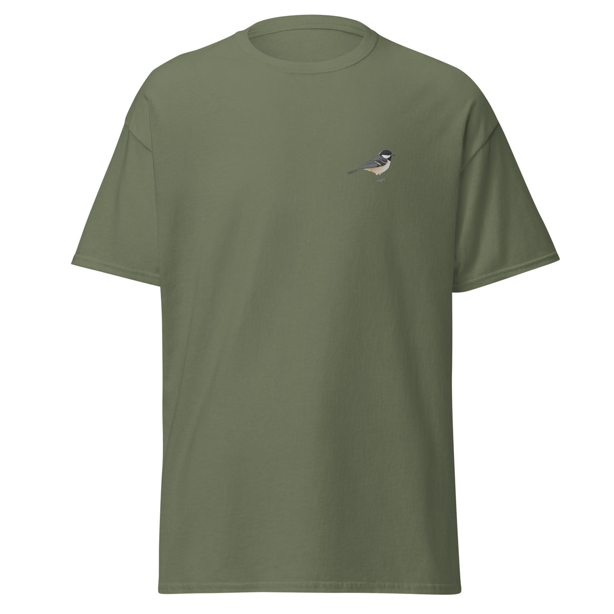 Coal Tit unisex bird T-shirt in Military Green