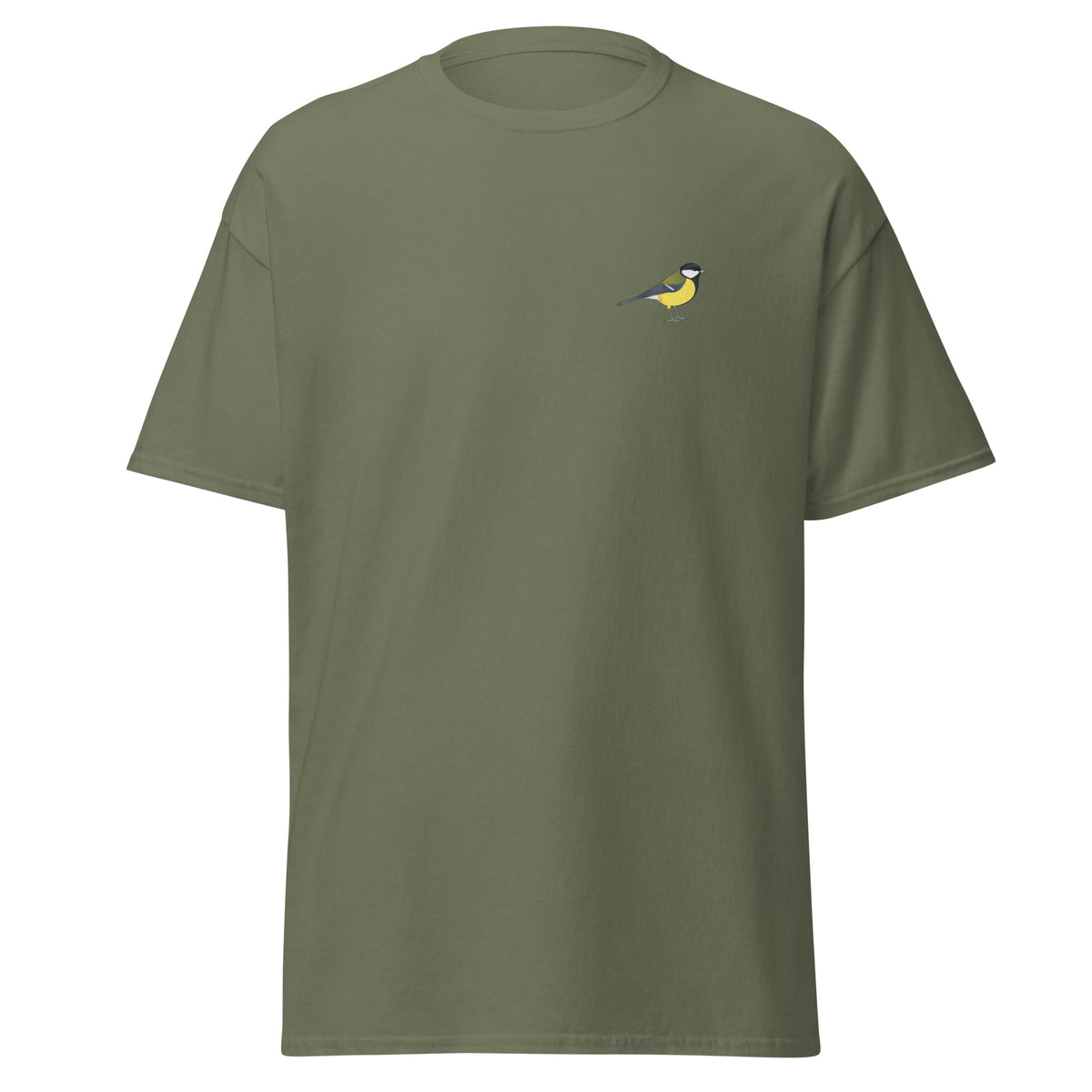 Great Tit unisex bird T-shirt in Military Green
