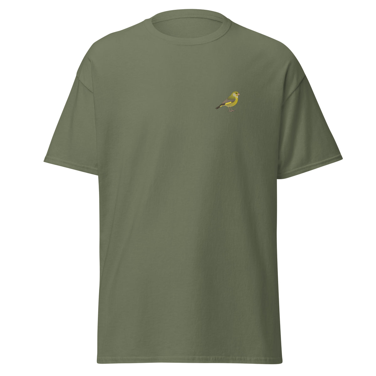 Greenfinch unisex bird T-shirt in Military Green