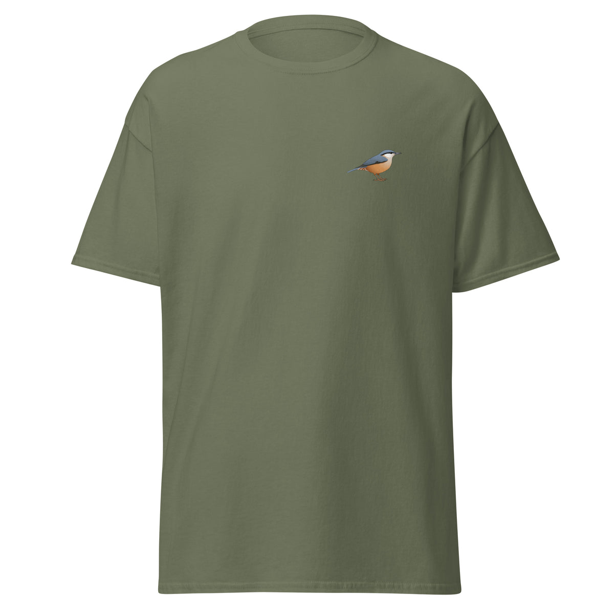 Nuthatch unisex bird T-shirt in Military Green