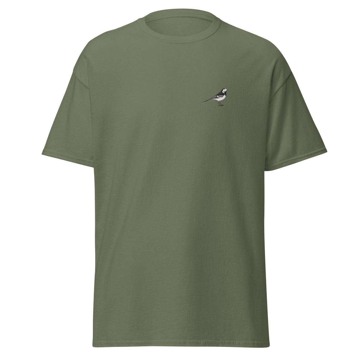 Pied Wagtail unisex bird T-shirt in Military Green