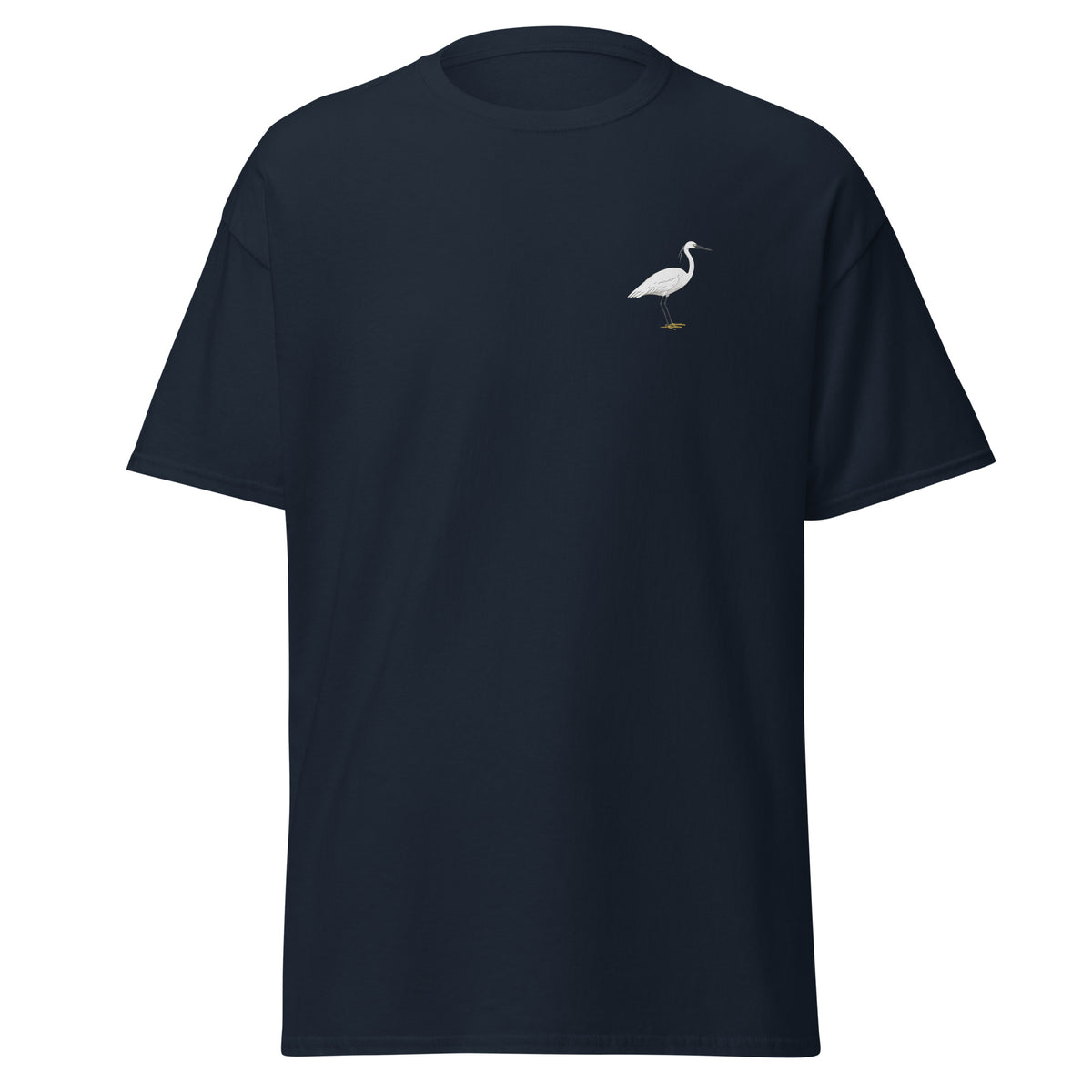 Little Egret unisex bird T-shirt in Navy