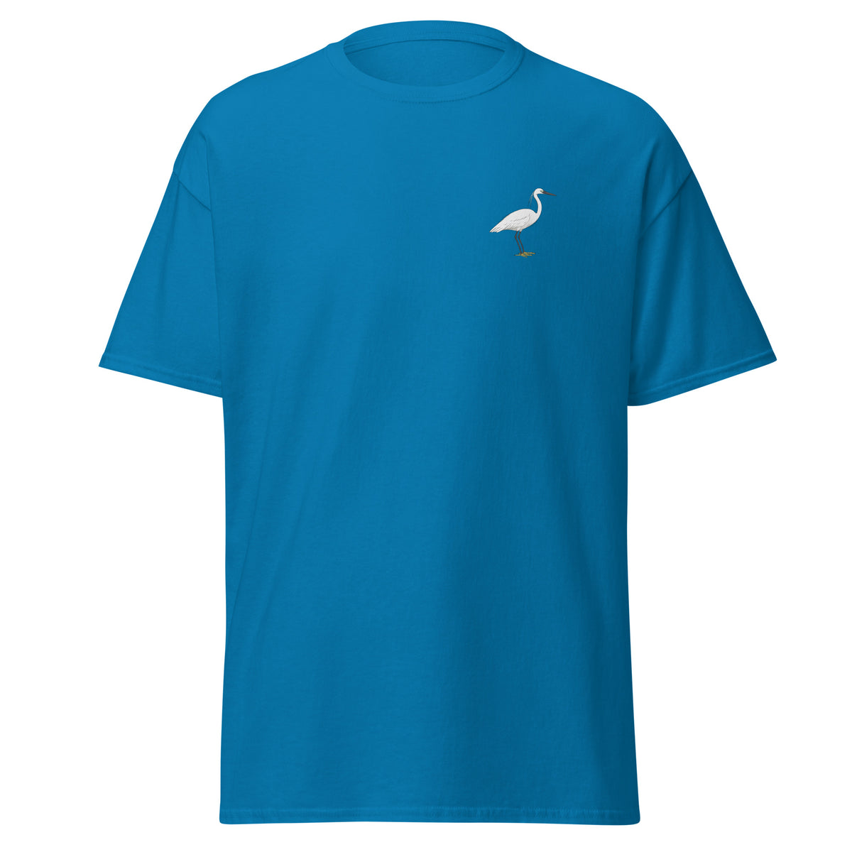 Little Egret unisex bird T-shirt in Sapphire