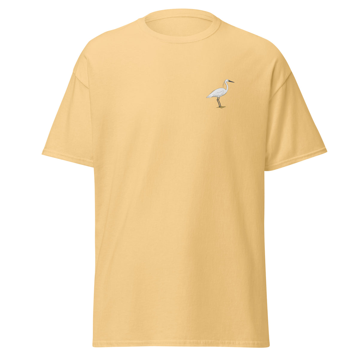 Little Egret unisex bird T-shirt in Yellow Haze