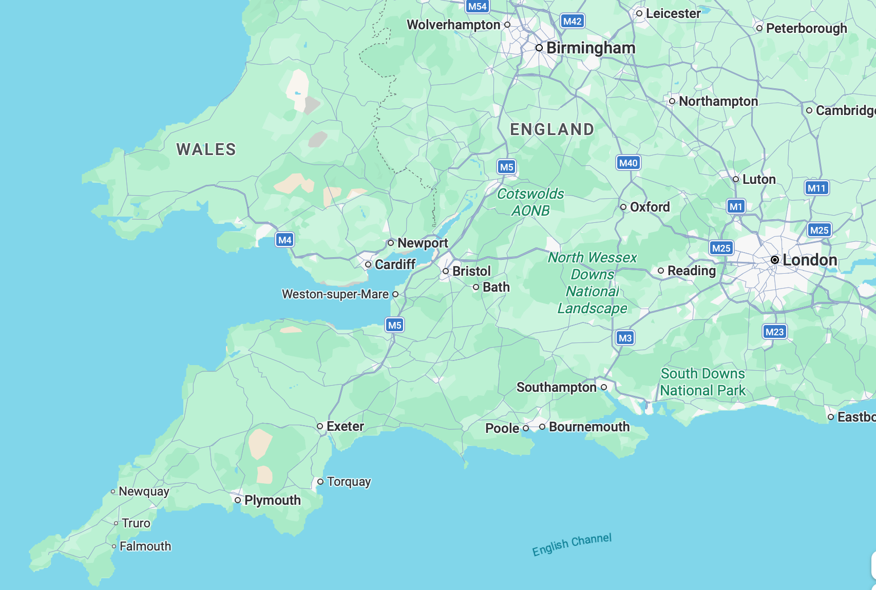 Map of southern England and Wales showing Birdex sightings