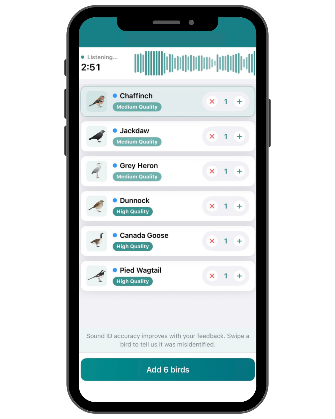 Birdex sound identification screen